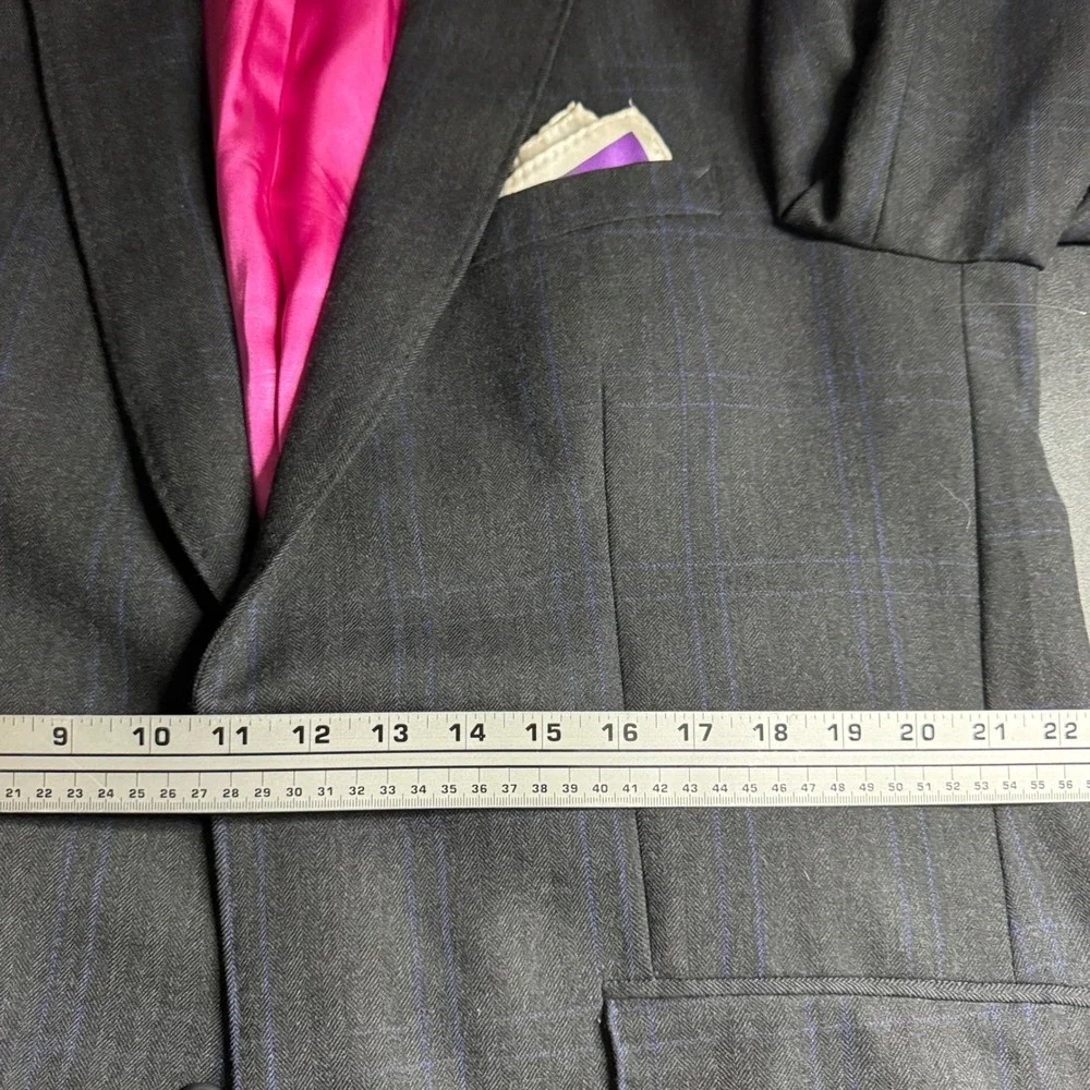 Custom Tailored Jacket Mens 44R Charcoal Grey Herringbone‎ Windowpane Blazer
